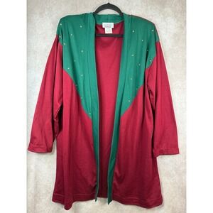 VTG 80s Fashion Formulas Cardigan Sz 1X Maroon Green Colorblock Gold Studs USA